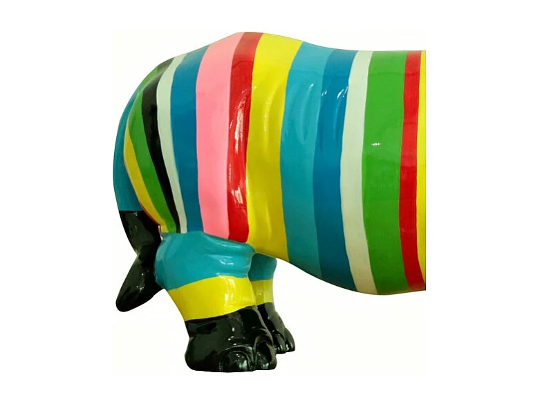 Statue rhinocéros avec rayures multicolores H24 cm - RHINO STRIPE 02
