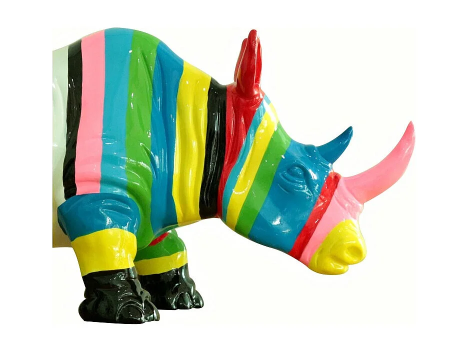 Statue rhinocéros avec rayures multicolores H24 cm - RHINO STRIPE 02