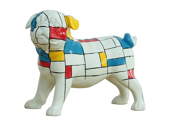 Statue chien carlin avec carreaux multicolores H18 cm - CARL SQUARE