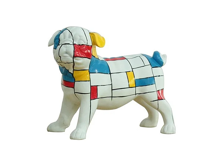 Statue chien carlin avec carreaux multicolores H18 cm - CARL SQUARE