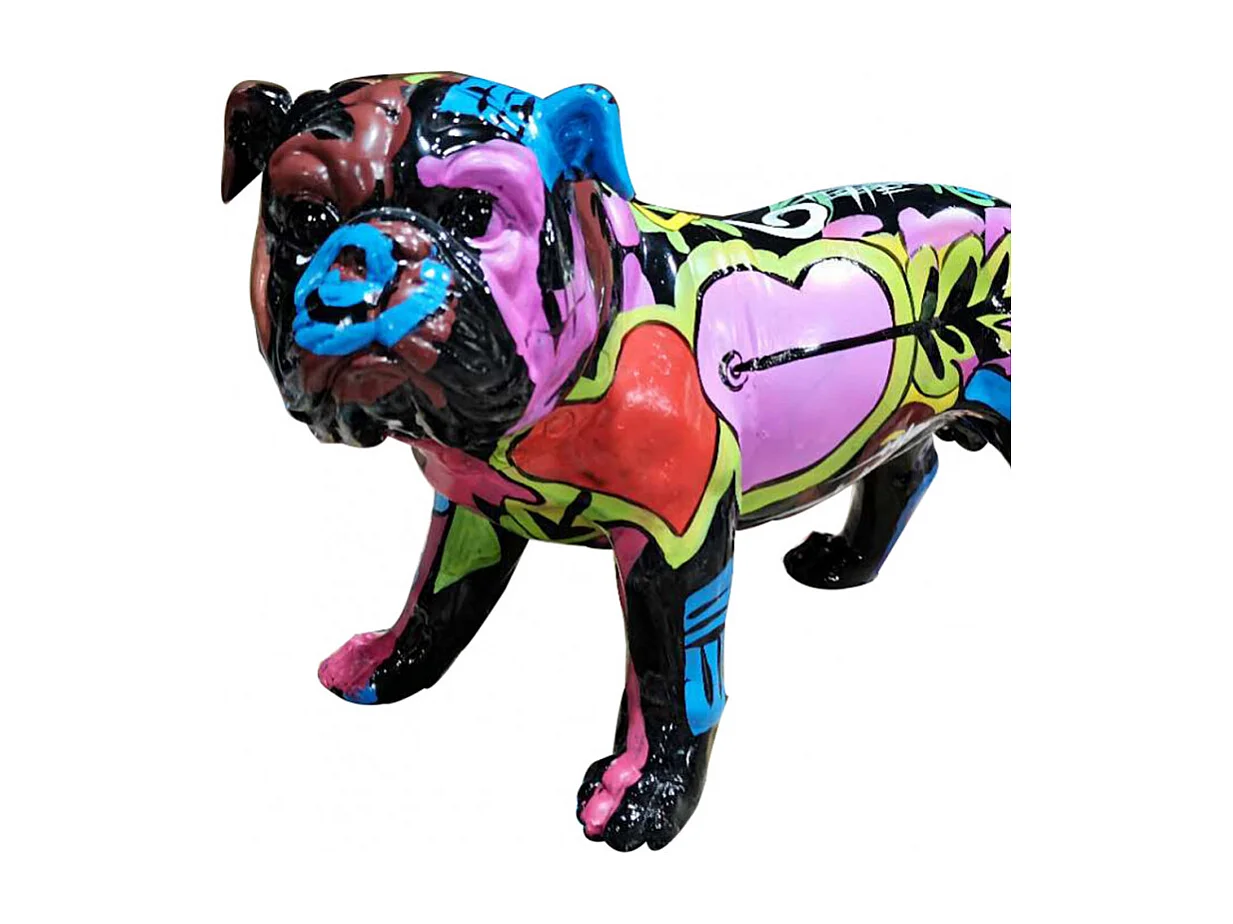 Sculpture Chien en résine peinture multicolore H 26 cm - DOGGY CARL
