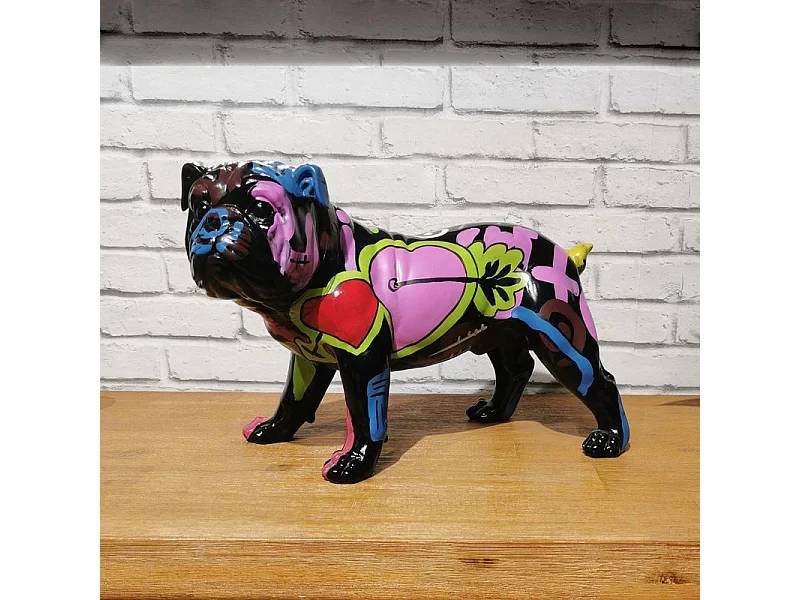 Sculpture Chien en résine peinture multicolore H 26 cm - DOGGY CARL