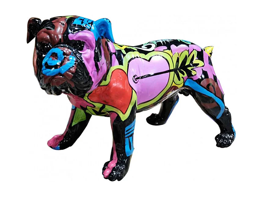 Sculpture Chien en résine peinture multicolore H 26 cm - DOGGY CARL