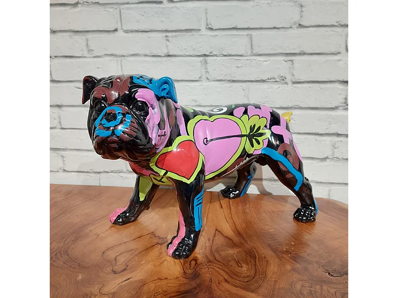 Sculpture Chien en résine peinture multicolore H 26 cm - DOGGY CARL