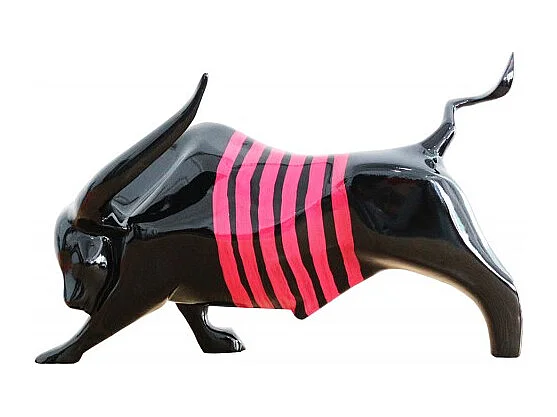 Sculpture taureau noir à rayures roses H. 22 cm - EL TORO 2