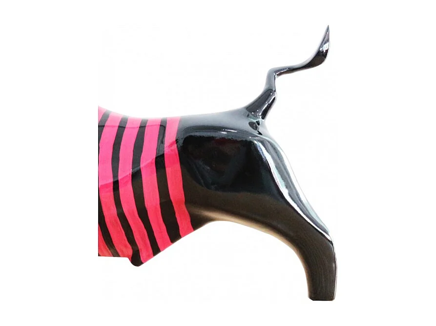 Sculpture taureau noir à rayures roses H. 22 cm - EL TORO 2