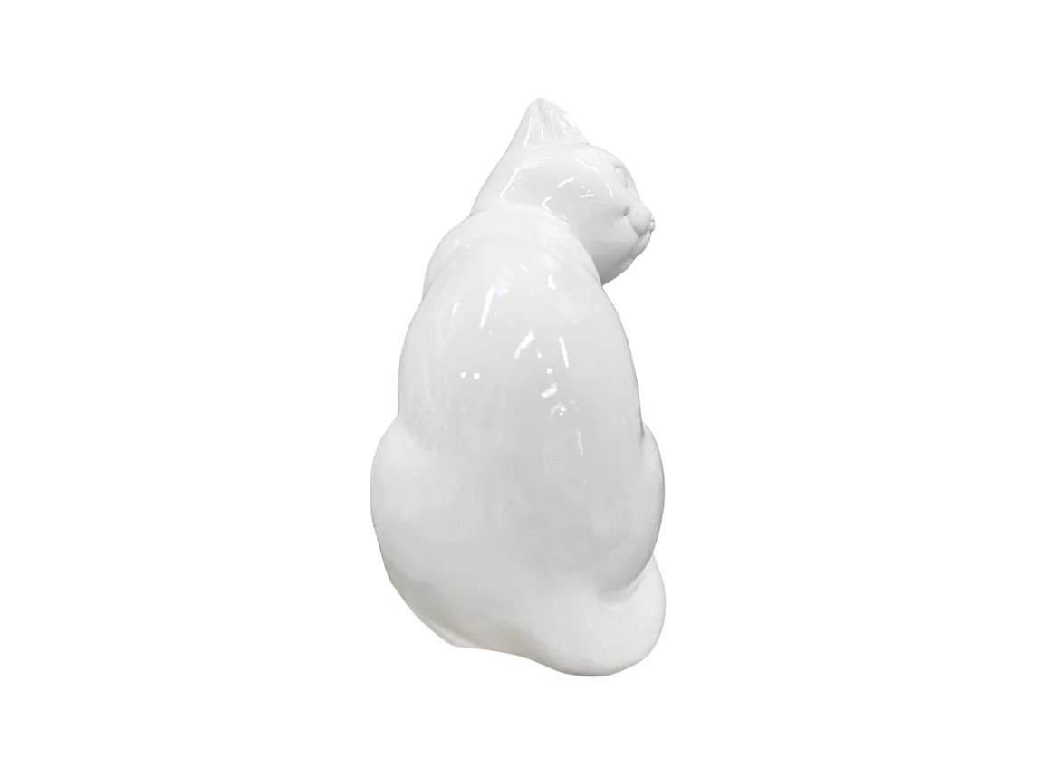 Statue chat blanc laqué assis avec patte sur museau H. 23 cm - CAT