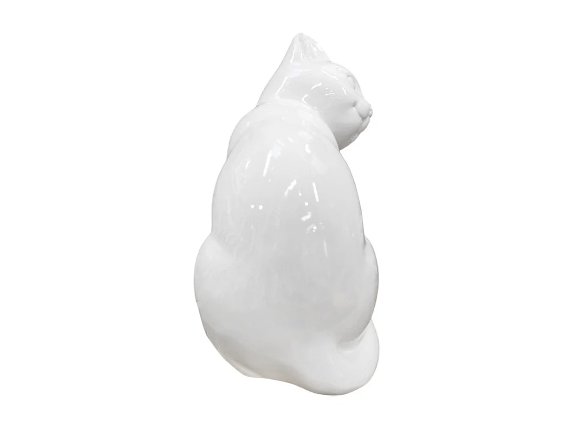 Statue chat blanc laqué assis avec patte sur museau H. 23 cm - CAT