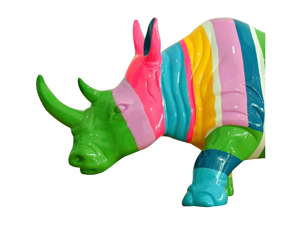 Statue rhinocéros avec rayures multicolores H24 cm - RHINO STRIPE 01