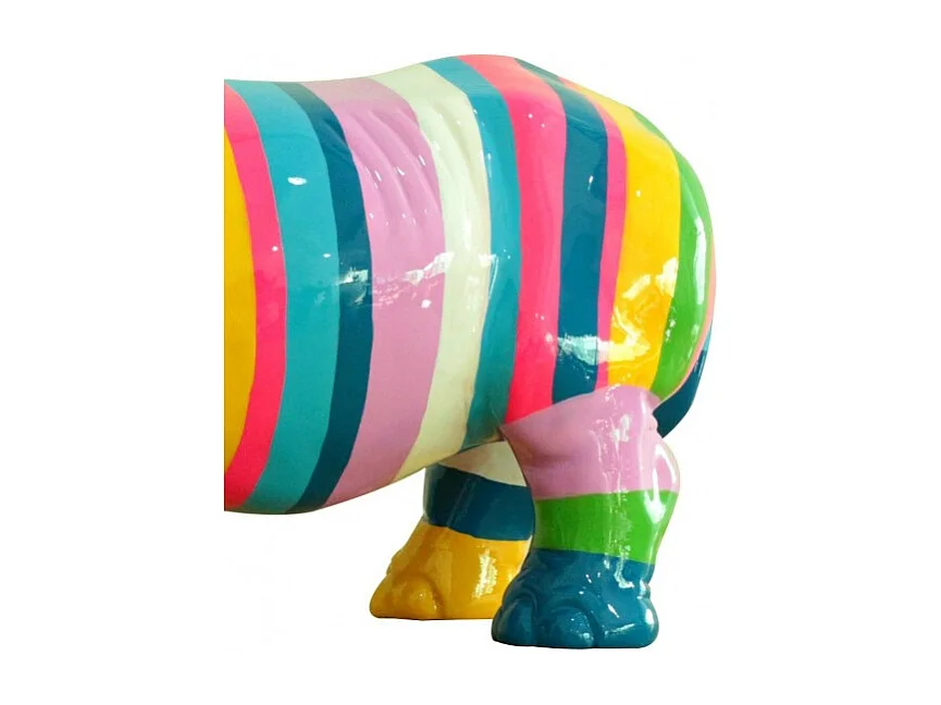 Statue rhinocéros avec rayures multicolores H24 cm - RHINO STRIPE 01