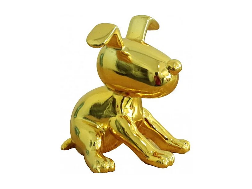 Statue chien assis H. 12 cm peinture jaune métallisée - GOLD SNOOP