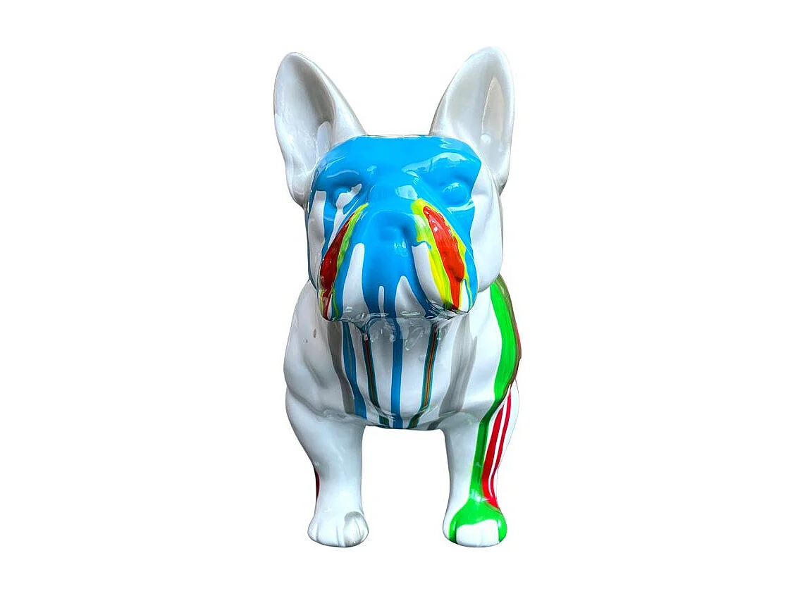 Statue en résine chien bulldog français blanc peinture multicolore - GUNNER