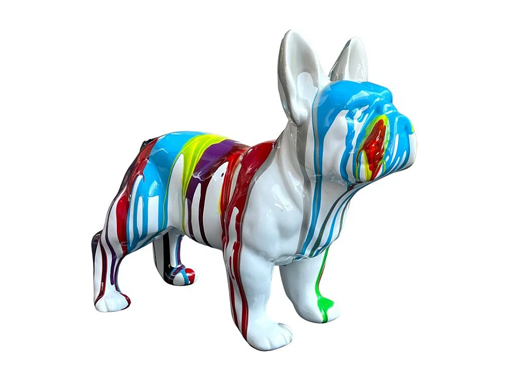 Statue en résine chien bulldog français blanc peinture multicolore - GUNNER