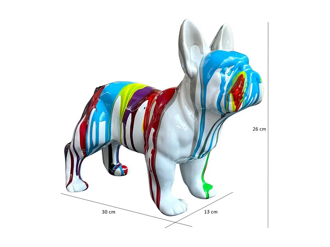 Statue en résine chien bulldog français blanc peinture multicolore - GUNNER