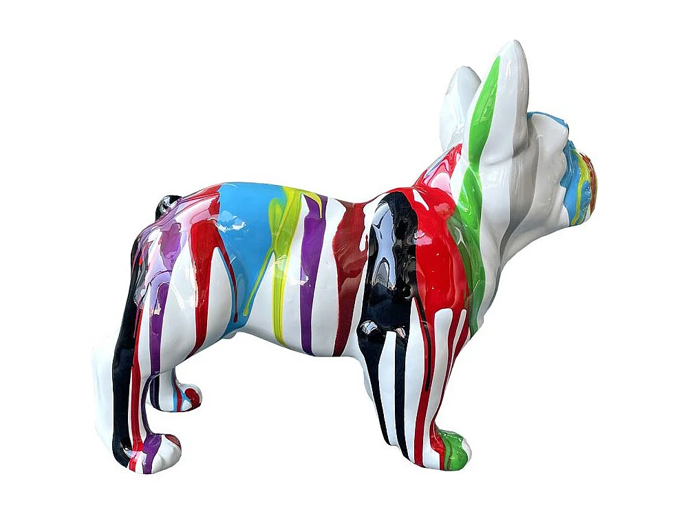 Statue en résine chien bulldog français blanc peinture multicolore - GUNNER