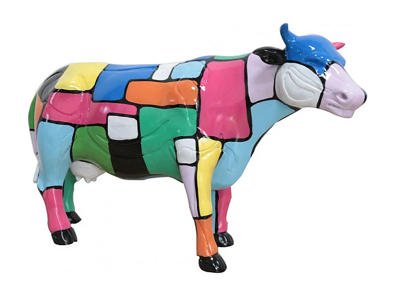 Statue vache avec carreaux de peintures multicolores H39 cm - VIKKI
