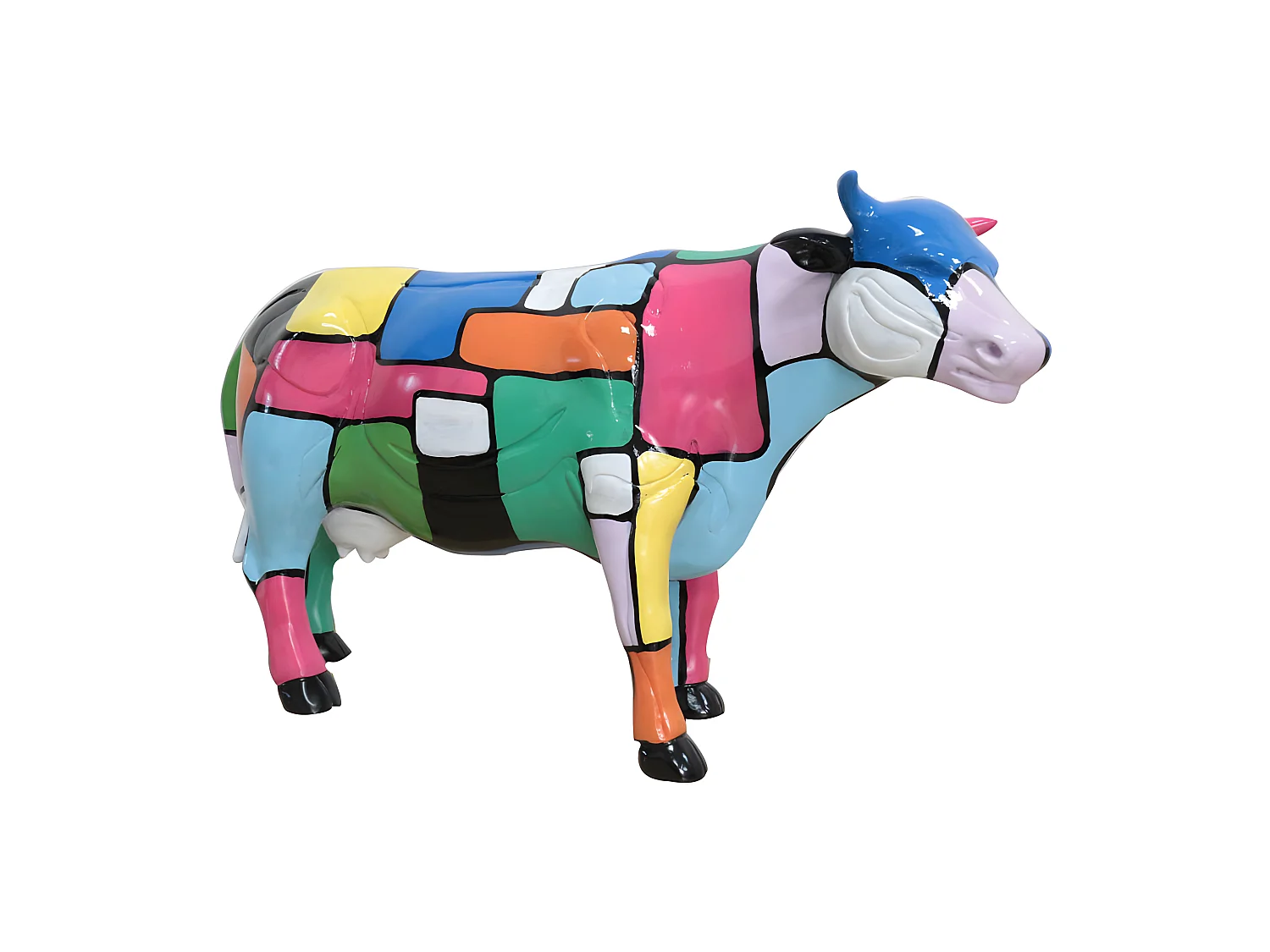 Statue vache avec carreaux de peintures multicolores H39 cm - VIKKI