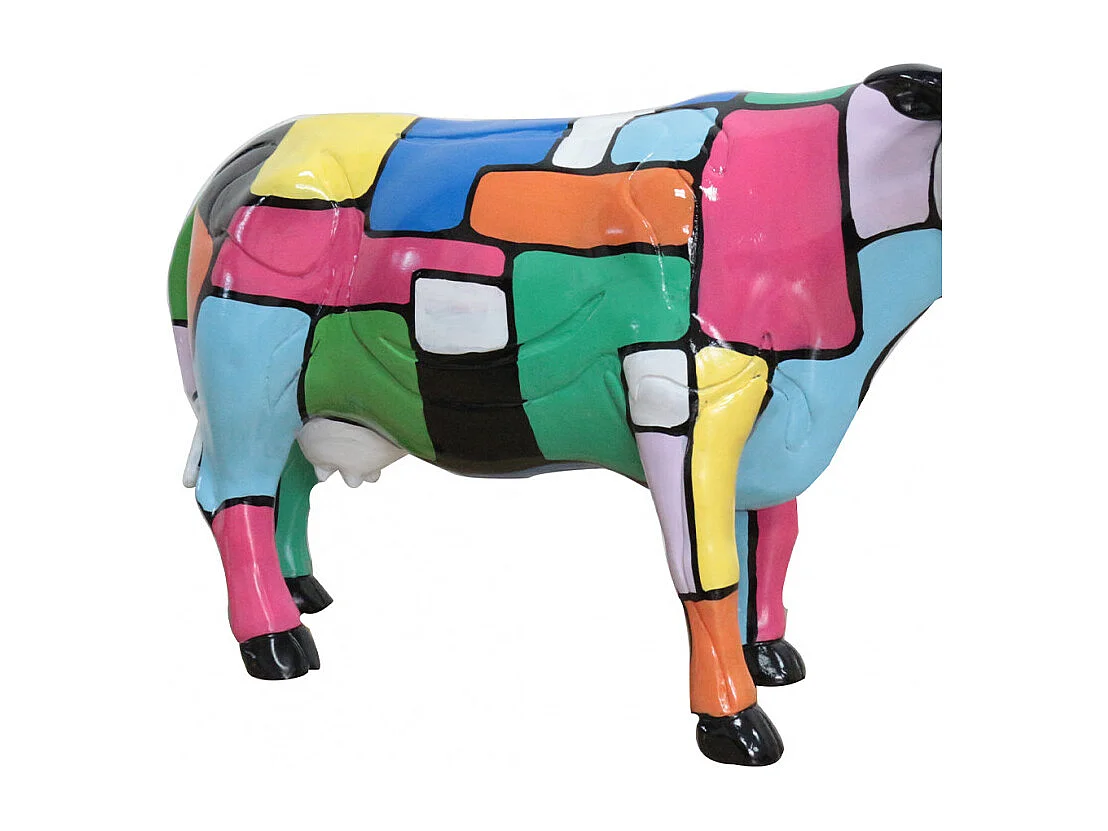 Statue vache avec carreaux de peintures multicolores H39 cm - VIKKI
