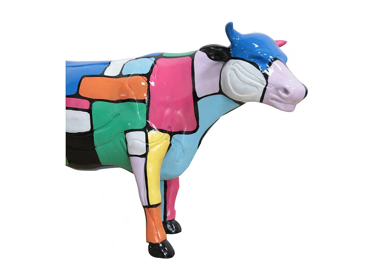 Statue vache avec carreaux de peintures multicolores H39 cm - VIKKI