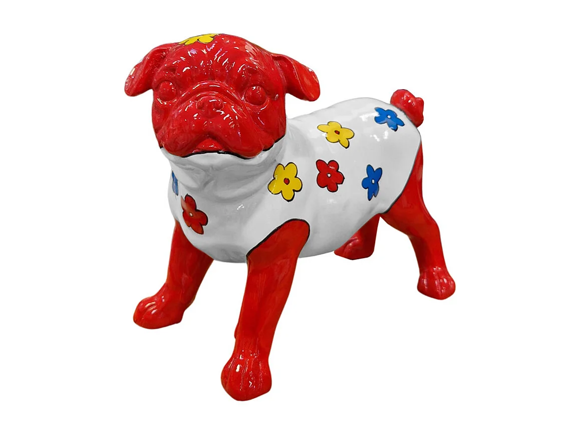 Statue chien carlin avec fleurs colorées H18 cm - CARL BLUME