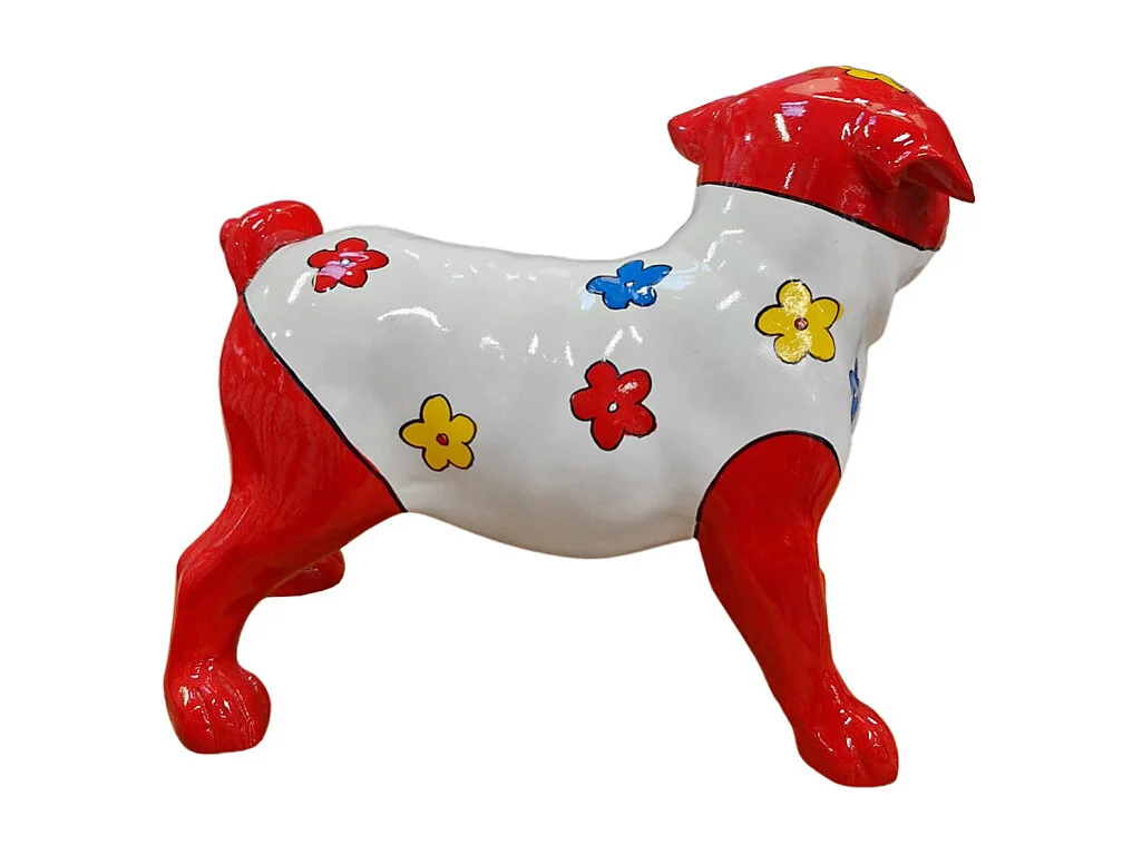 Statue chien carlin avec fleurs colorées H18 cm - CARL BLUME