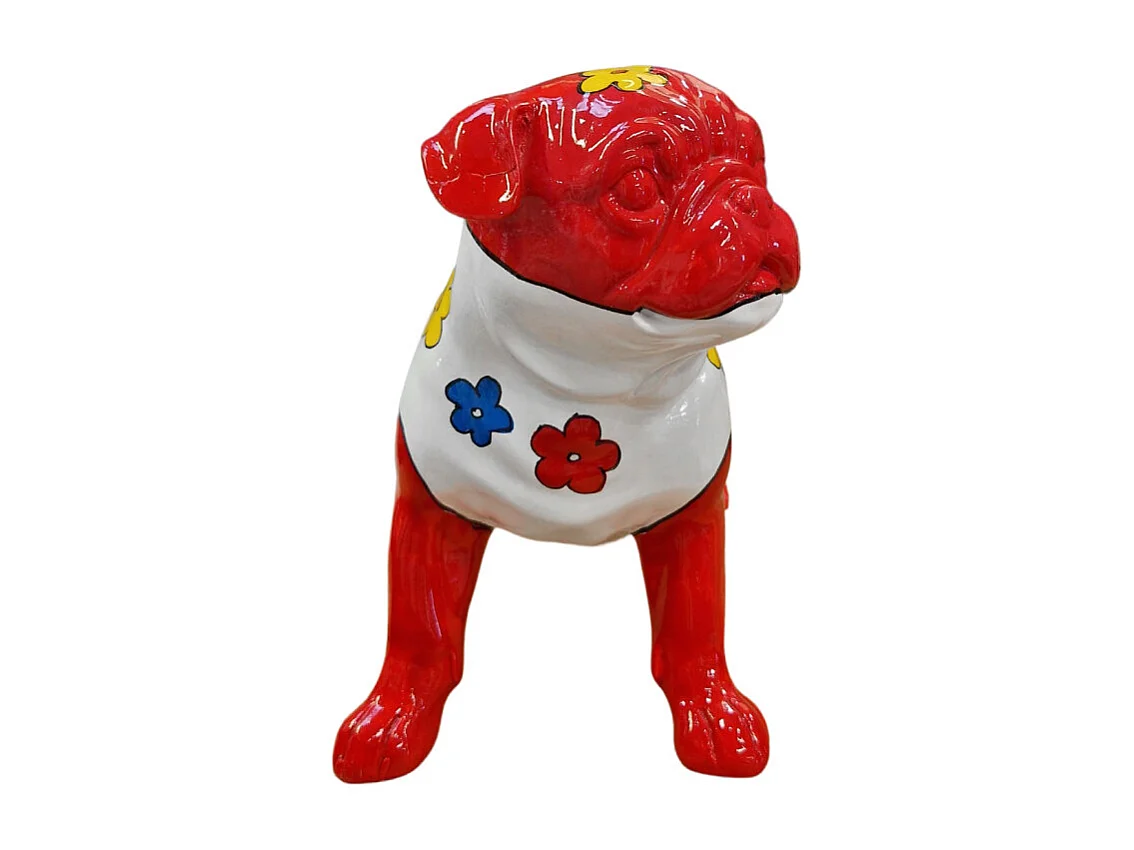 Statue chien carlin avec fleurs colorées H18 cm - CARL BLUME