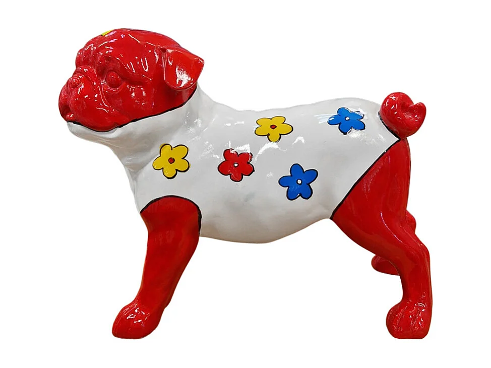 Statue chien carlin avec fleurs colorées H18 cm - CARL BLUME