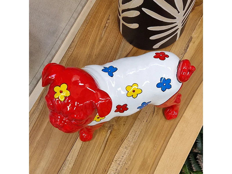 Statue chien carlin avec fleurs colorées H18 cm - CARL BLUME