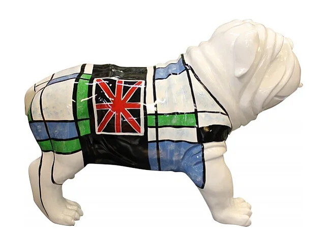 Sculpture dog carreaux bleu vert et drapeau anglais - LORD DOG
