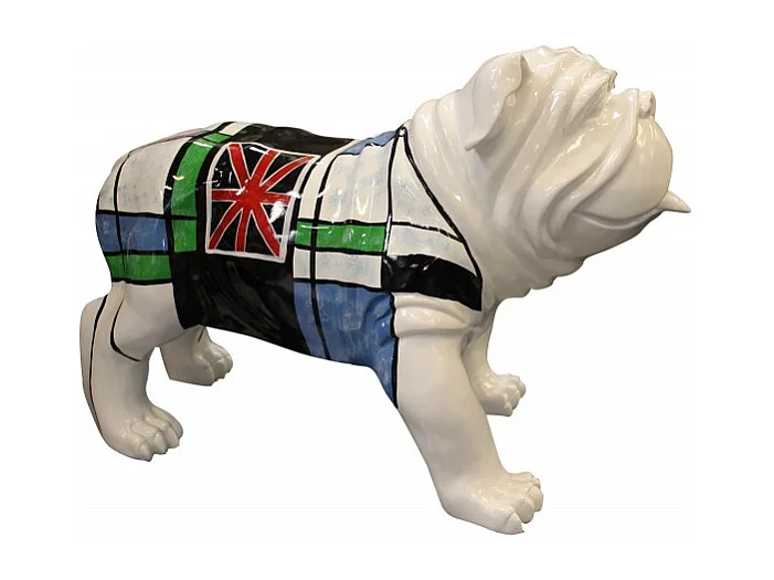Sculpture dog carreaux bleu vert et drapeau anglais - LORD DOG