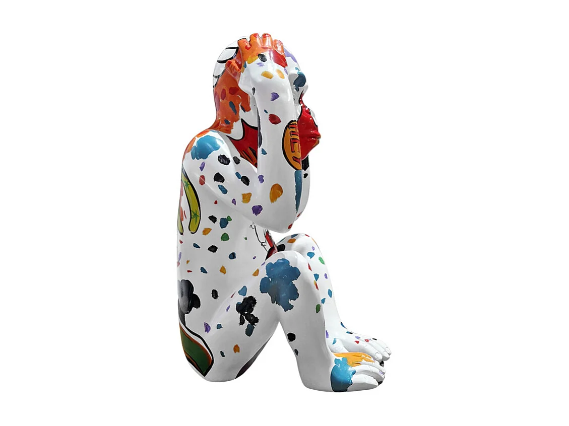 Statue singe mains sur les oreilles et dessins pop art H40 cm - RAFIKI