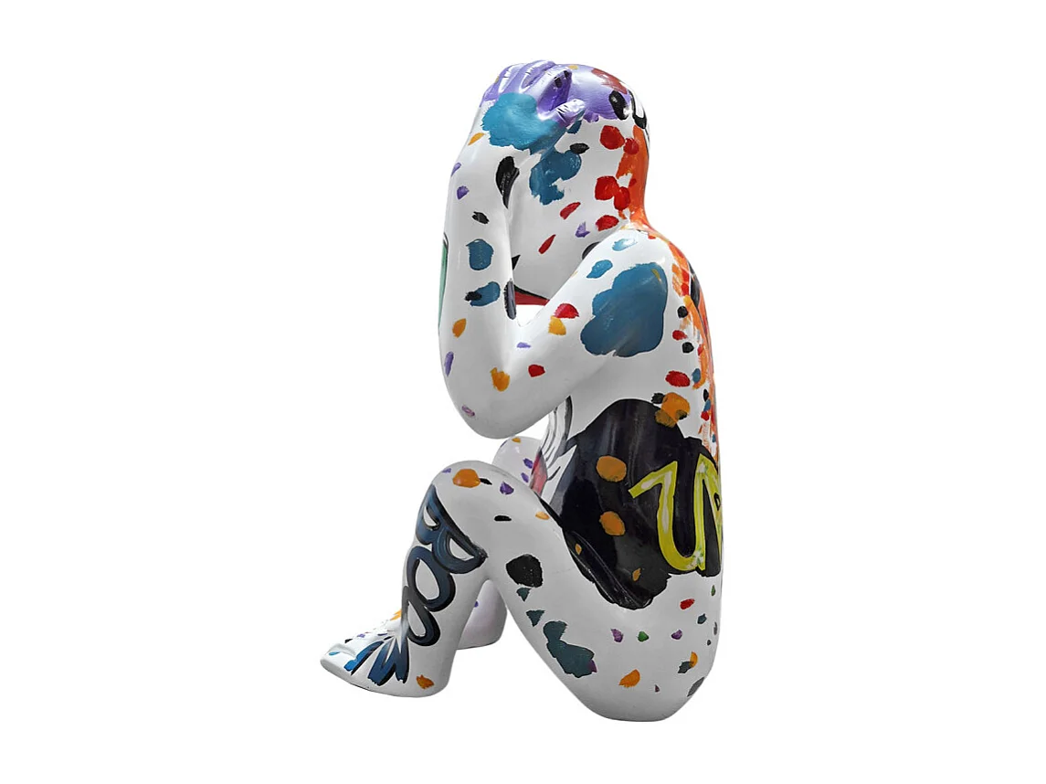 Statue singe mains sur les oreilles et dessins pop art H40 cm - RAFIKI