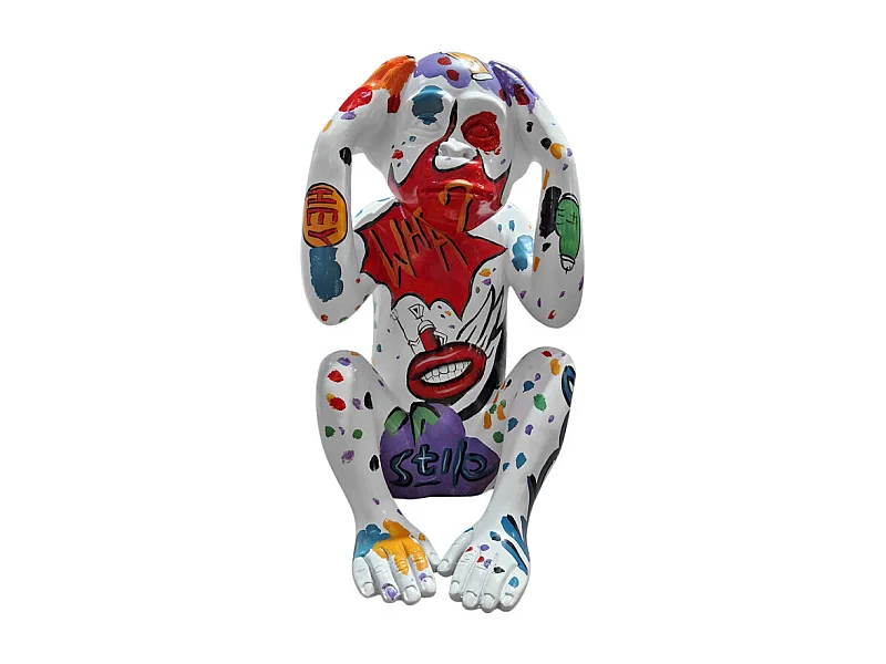 Statue singe mains sur les oreilles et dessins pop art H40 cm - RAFIKI