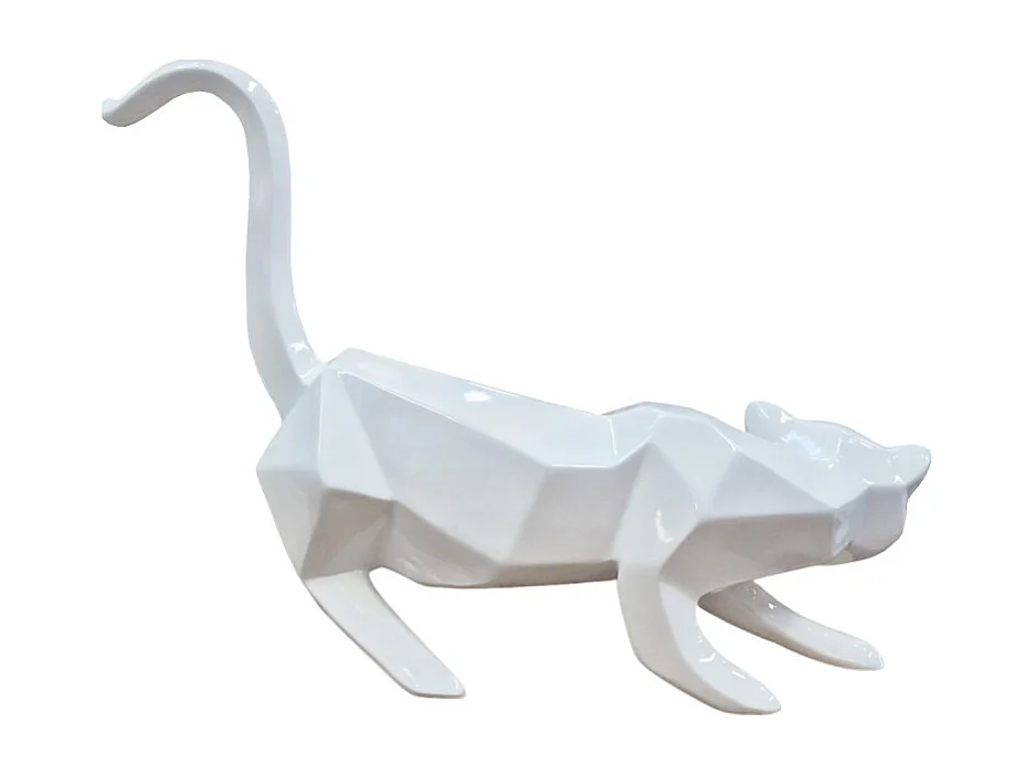 Statue chat géométrique et cubique blanc L43 cm - WHITE CAT