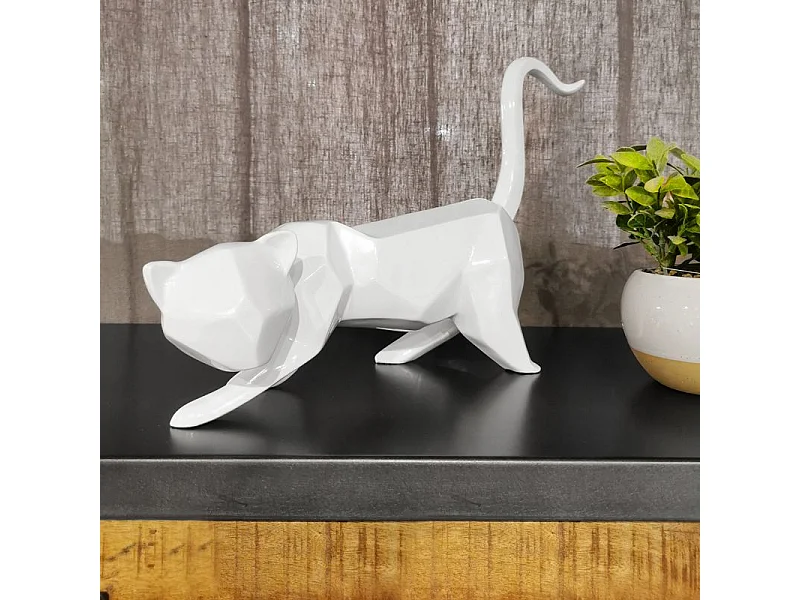 Statue chat géométrique et cubique blanc L43 cm - WHITE CAT