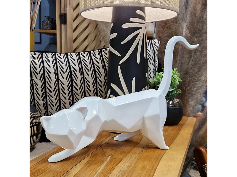 Statue chat géométrique et cubique blanc L43 cm - WHITE CAT