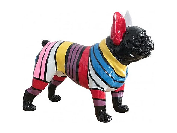 Statue chien noir à bandes peinture multicolore en résine - ARTHUR