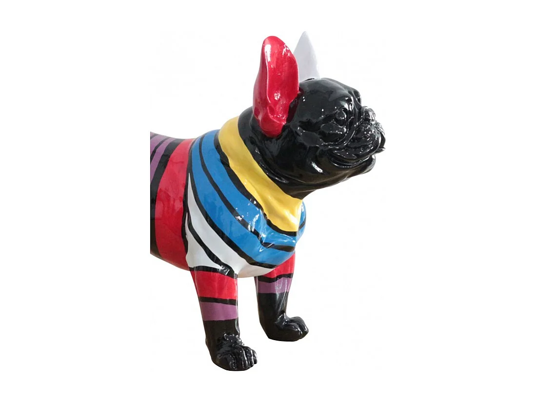Statue chien noir à bandes peinture multicolore en résine - ARTHUR