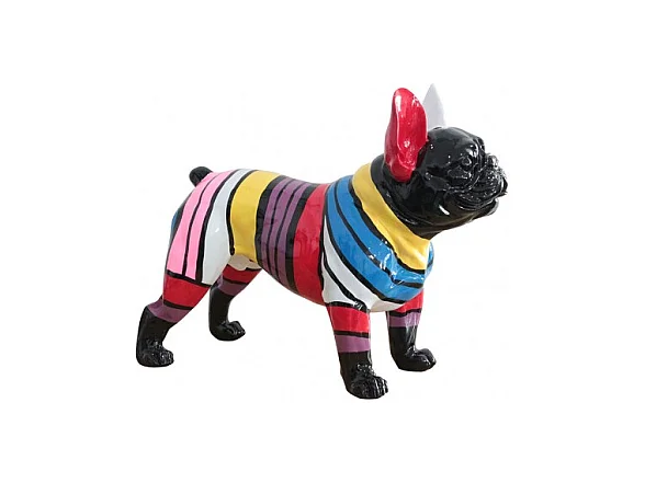 Statue chien noir à bandes peinture multicolore en résine - ARTHUR
