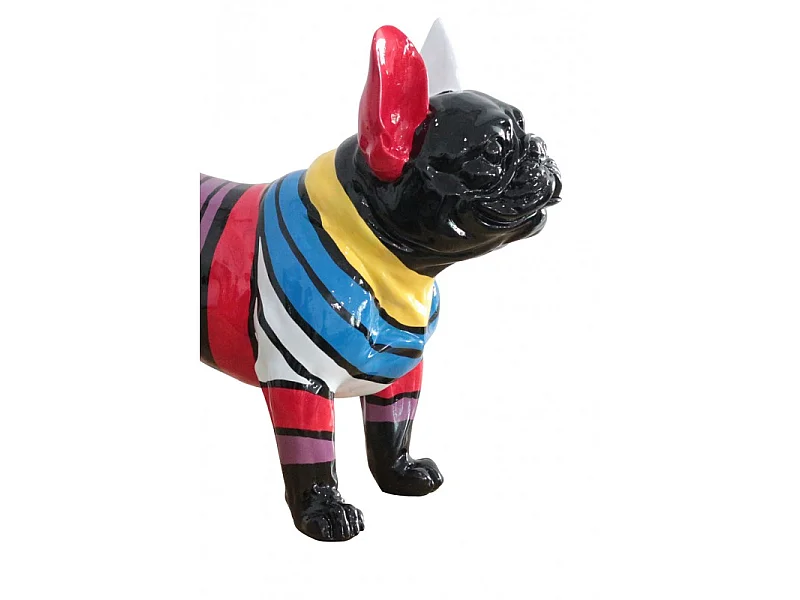 Statue chien noir à bandes peinture multicolore en résine - ARTHUR