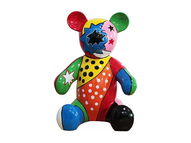 Statue ours en peluche peinture multicolore H. 45 cm - TEDDY