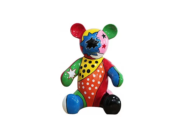Statue ours en peluche peinture multicolore H. 45 cm - TEDDY