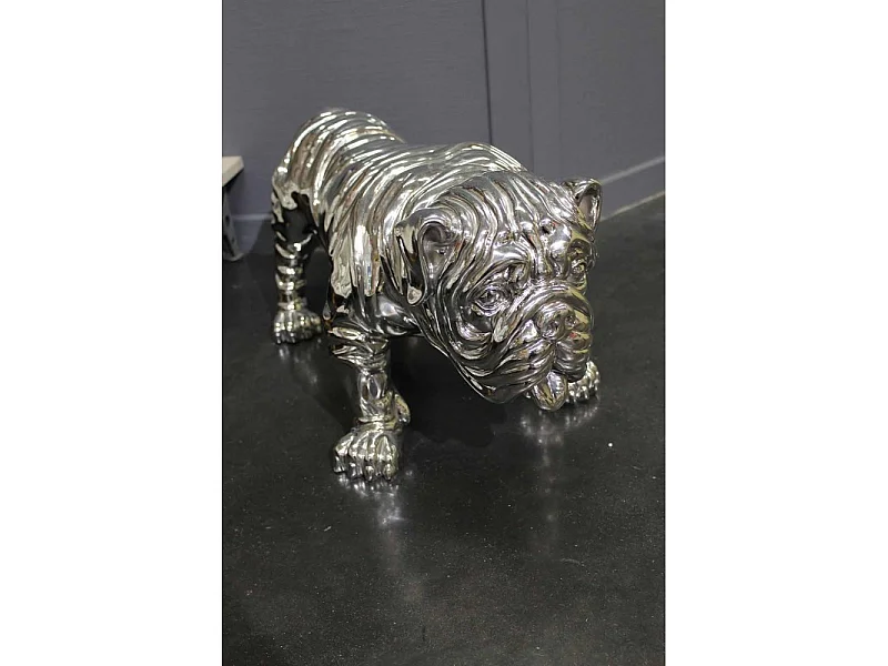 Statue chien type Shar pei peinture argentée et laquée - SILVERDOG