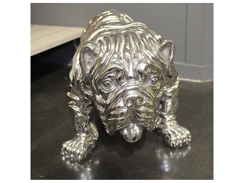 Statue chien type Shar pei peinture argentée et laquée - SILVERDOG