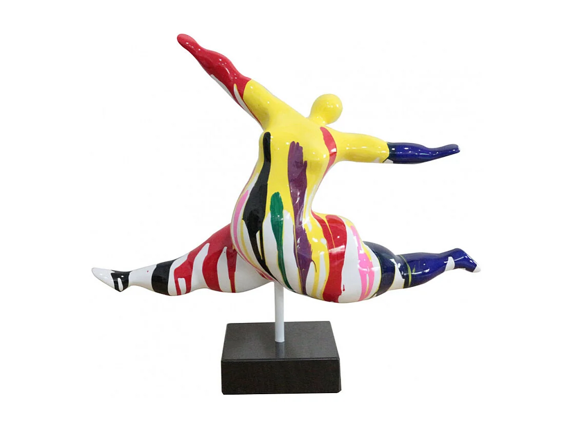 Statue femme sautant avec coulures multicolores H46 cm - LADY DRIPS