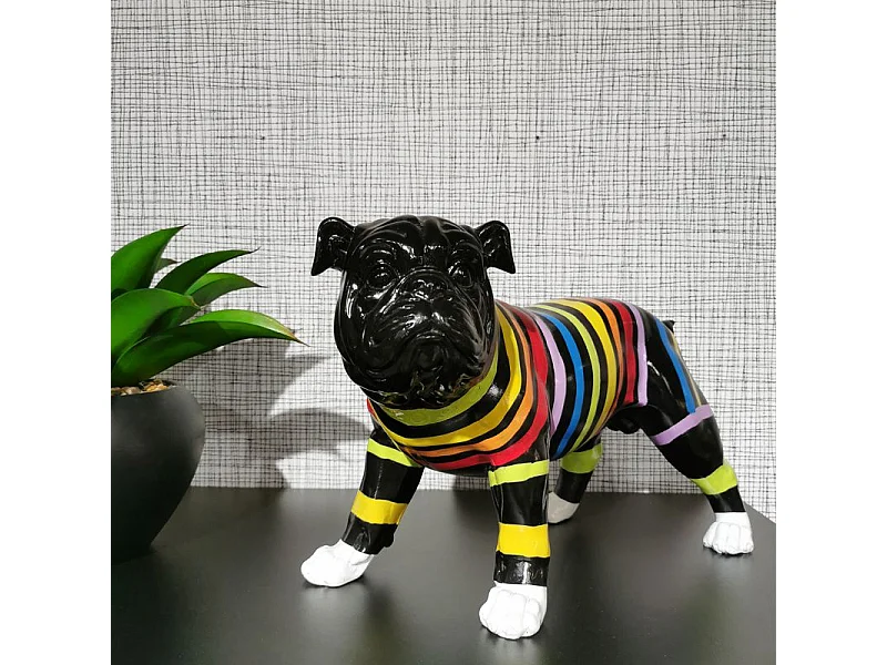 Sculpture chien peinture rayures multicolore H. 26 cm - STRIPE DOG