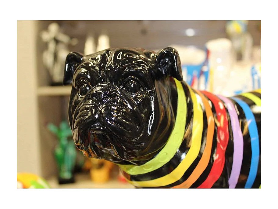Sculpture chien peinture rayures multicolore H. 26 cm - STRIPE DOG