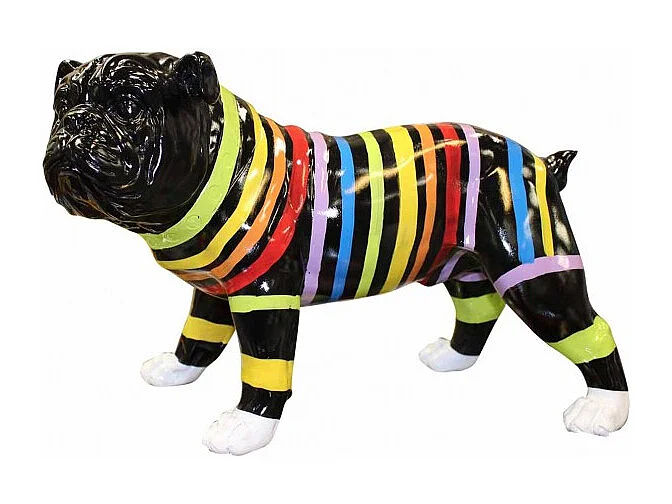 Sculpture chien peinture rayures multicolore H. 26 cm - STRIPE DOG