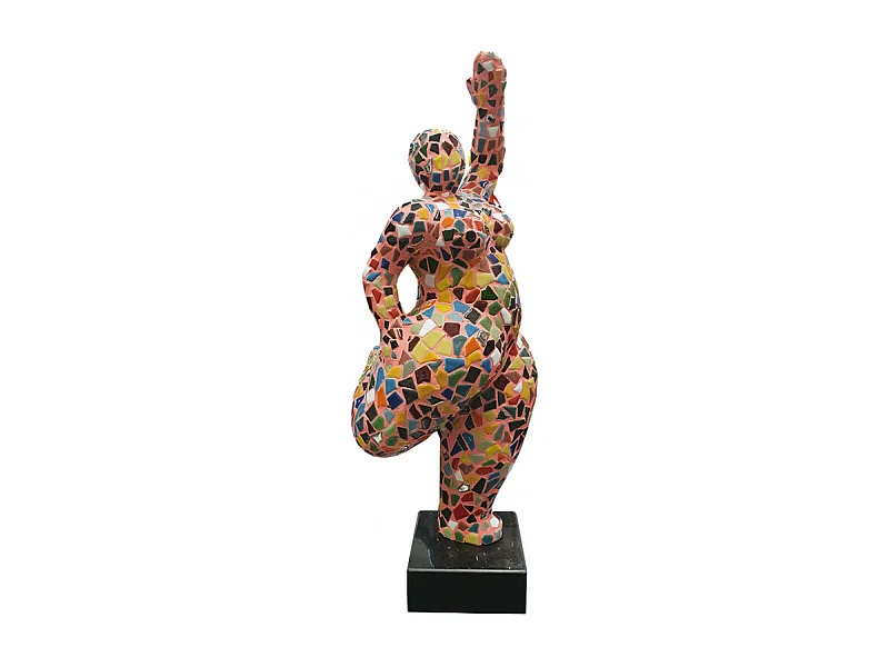 Statue femme jambe pliée avec mosaïque multicolore H60 cm - LADY MUSA