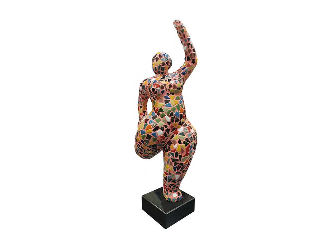 Statue femme jambe pliée avec mosaïque multicolore H60 cm - LADY MUSA
